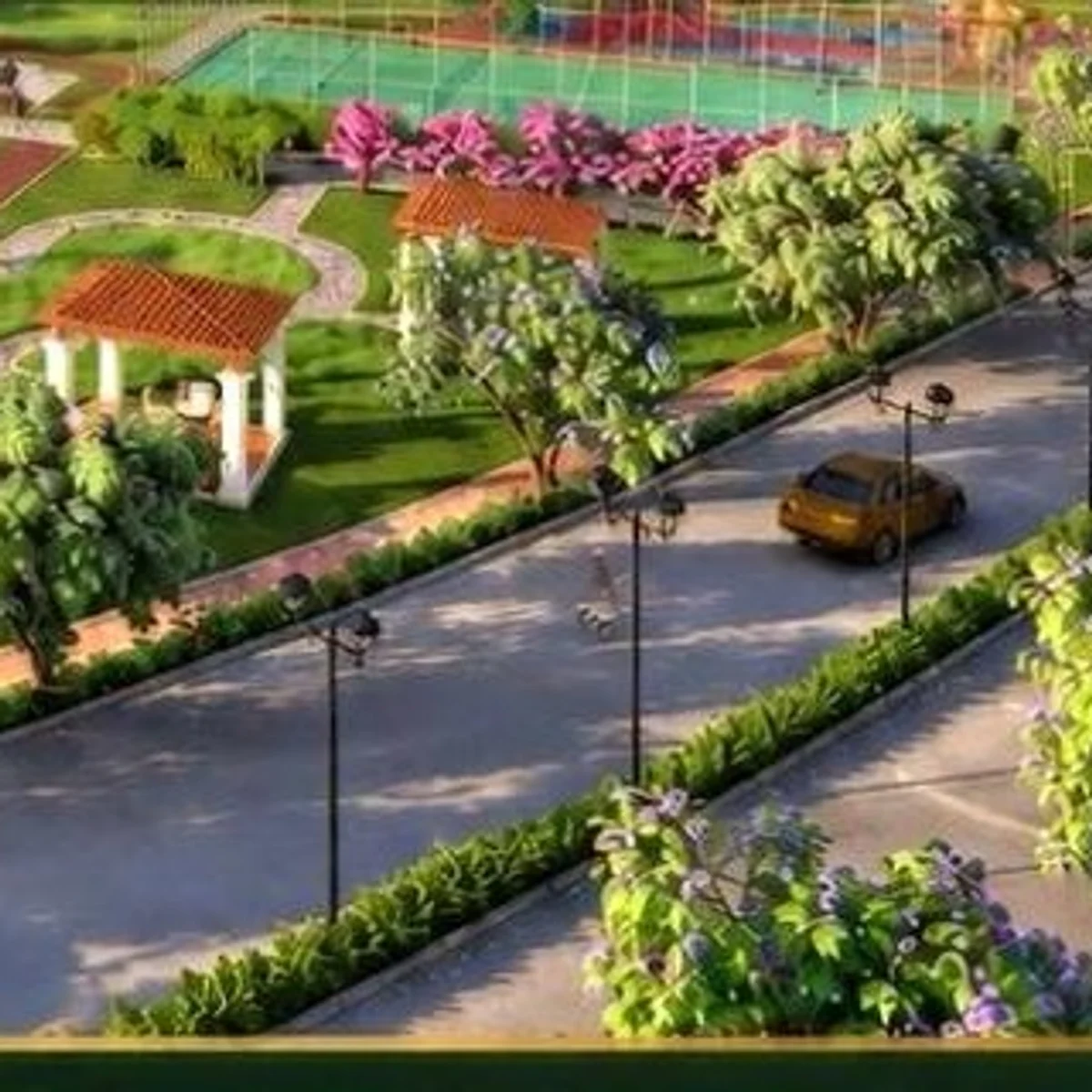The tree-lined avenue beside the garden